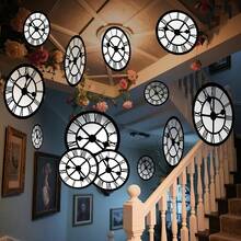 24件套仙境茶会装饰品，包括剪纸时钟、挂旗时钟、仙境花环派对装饰、趣味时钟背景生日派对用品 - 多色 - 查看 2