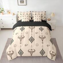 Erosebridal Cowboy Hat 7 Piece Bedding Set Bull Skull Comforter Set With Sheets Cowboy Hat Dot Western Bed In A Bag Horseshoe Geometric Boho Arrow For Men Women, For Room Decor For Birthday Present Housewarming - Beige Brown - View 2