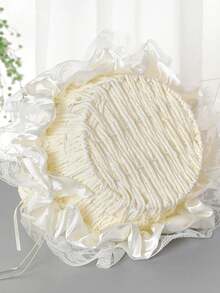 1个闪亮复古无纺布花篮，婚礼花童篮，蕾丝花边手提篮带蝴蝶结，米色小花篮，西式婚礼装饰，蕾丝布艺婚礼花篮，花童篮，伴娘手提篮，四季皆宜 - 查看 5