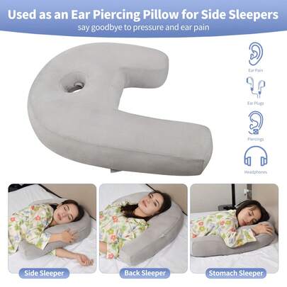 1 个 Picec J 型中空侧睡枕，颈部支撑透气亲耳枕，孕妇及成人多功能支撑枕