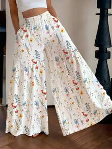 Women's Elegant Lightweight Printed Wide-Leg Pants, Comfortable Loose Fit, Suitable For All Seasons Vacation Spring - Multicolor - View 5