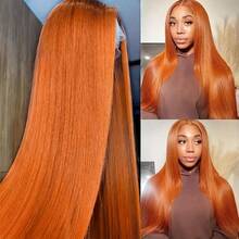 200% 密度 8-34 英寸姜橙色骨直发 13x4 混合真人发假发 Remy 巴西 13x4 透明蕾丝前额假发 女士 - S350 - 查看 8