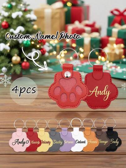 SRH Customizable Ladies' Dog Paw Keychains (With Name/Image Customization), Made Of PU Leather And Available In Multiple Specifications (Light Brown/White/Coffee Black/Light Purple/Pink/Beige/Red/Gray).