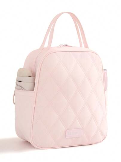 1pc Quilted Insulated Lunch Bag, Large Capacity Thermal Lunch Tote Bag, Portable Insulated Cooler Bag Lunch Carrier With Top Handle, Leakproof Food Storage Organizer, Stylish Meal Prep Lunch Box Bag For Office Work School Travel, Reusable Cooler Bag For Picnic Kitchen Daily Use, Elegant Lunch Purse For Women Men, Back To School Essentials, Gift For Women Students