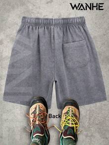 WANHE Washed Shorts, Unisex Style, Couples' Matching Outfit - Ideal For Spring & Summer Wear, St. Patrick's Day, March Madness, Music & Art Festivals, Easter, Carnival, Perfect Gift Choice. Motorcycle Speed Shop Print, Washed Shorts For Motorcycle Enthusiasts, Street Style Summer Casual Wear, Graphic Design, Comfortable Fit, Urban Lifestyle - 灰色 - 查看 2