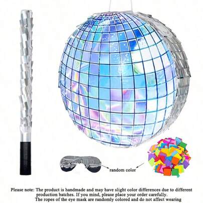 4pcs/Set Disco Ball Shaped Piñata, Includes Bat, Blindfold, Colorful Confetti, Suitable For Party Decoration, Photo Props, Birthday, Halloween, Christmas Party, Anniversary