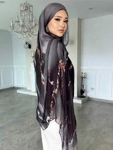 1 chiếc khăn trùm đầu in họa tiết màu nước, kiểu Bohemian dành cho nữ, họa tiết vân đá cẩm thạch vàng, khăn voan Bali nhẹ thời trang mới, phù hợp để mặc hàng ngày và mọi mùa, dùng kèm với áo Abaya. - Đen và tím - Xem 4