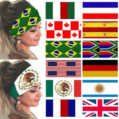 2026 World Cup USA, Canada, Mexico Headband, National Flag Pattern, Sports Elastic Headband, Yoga Hair Band, Floral Headpiece, Non-Slip Fabric Sweatband, Unisex