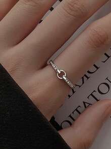 1枚S925纯银极简几何圆形戒指，百搭优雅可调节指节戒指，女士饰品 - 圓形 - 查看 5