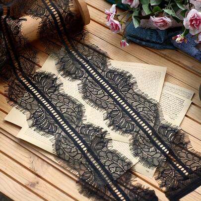 1/3 Yards 11cm Width Black And White Eyelash Lace Trim Ribbon - Chantilly Eyelash Lace For Wedding Gowns, Bridal Veils, Lingerie, And Home Decor Sewing Materials And Beginner Sewing