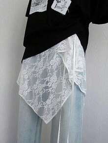 1pc Asymmetrical Yarn Skirt, Lace Elegant Yarn Skirt, Versatile Pinafore Dress Design - màu đen - Xem 11