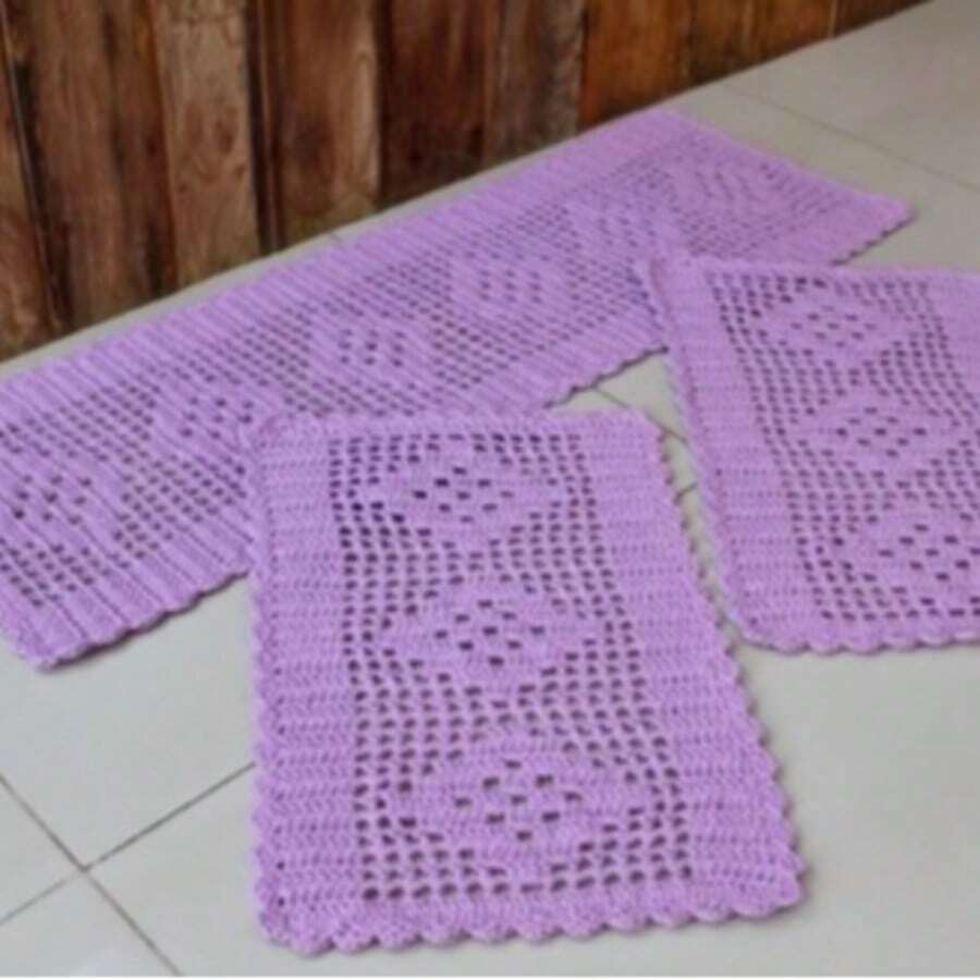 Rectangular Kitchen Rug And Runner Kit 3 Pieces Rhombus - ไลแลค - ดู 1