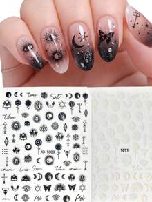 2pcs Tarot Witchy Gothic Nail Art Sticker/ Sun Moon Decal/ Black Magic/ Nail Adhesive - Multicolor - View 1