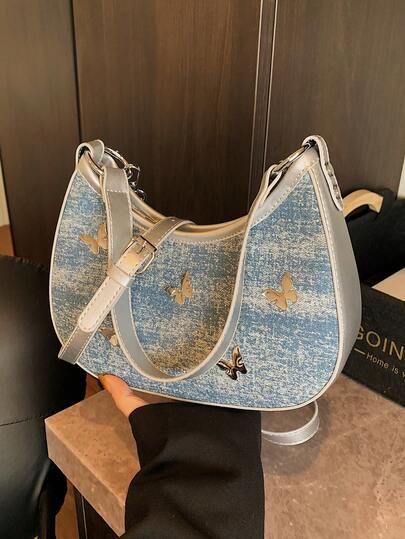 Faux Leather Contrast Color Bow Decor Women's Underarm Bag, Versatile Shoulder Bag & Crossbody Bag