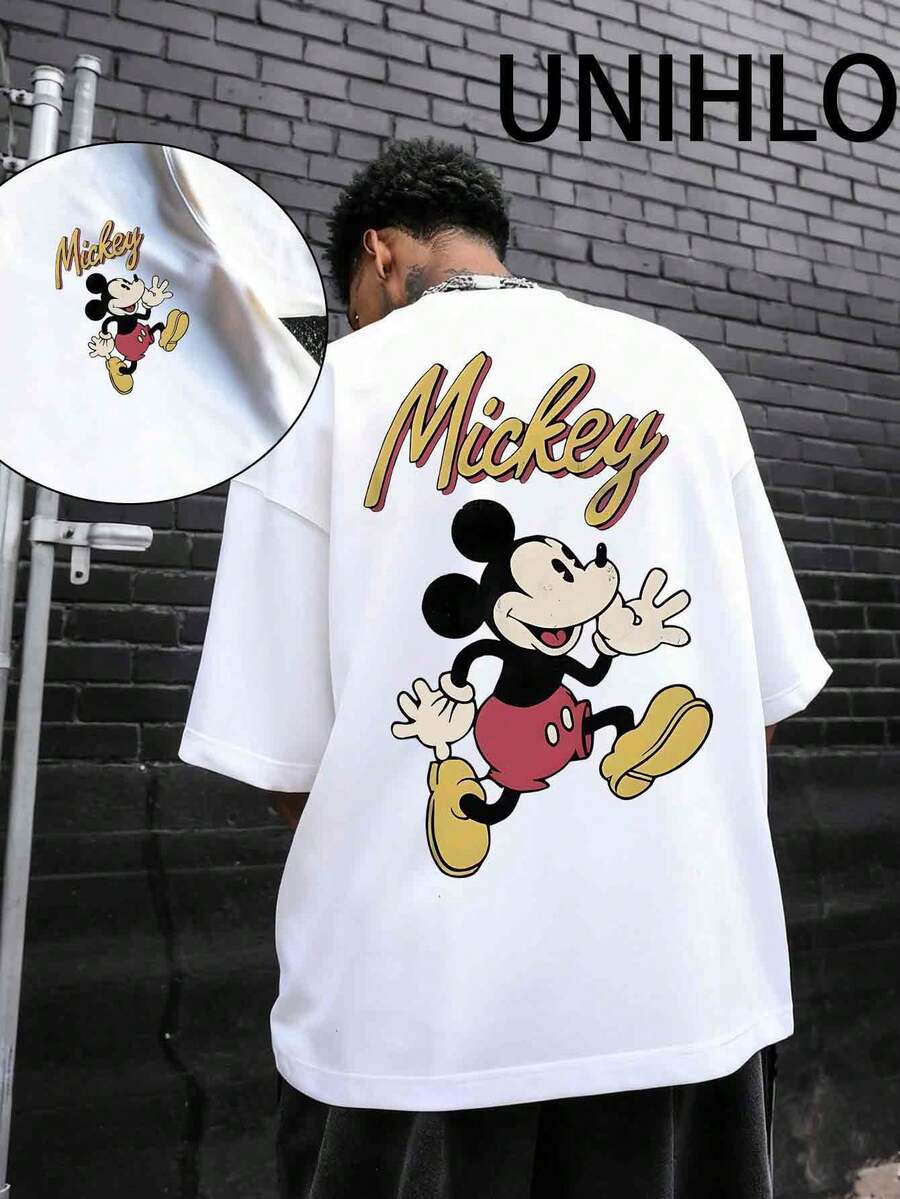 Disney Mickey  Print  Summer Casual Versatile Pure Cotton T-Shirt Suitable For Any Place - 白色 - 查看 1