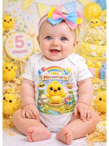 BODY + LAÇO BEBE MENINA PINTINHO AMARELINHO MESVERSARIO TEMATICO/ KIT MESVERSARIO - KIT PINTINHO - Visão 1