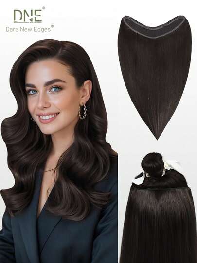 DNE HAIR V Part Clip In Hair Extension 100% Human Hair Synthetic One Piece With 4 Clips Ins Color 1B# Natural Color Straight Real Premiun Human Hair For Women Easy To Style With Hair Curler And Straightener Invisible Suitable For Add Volume Lightweight All Day WearFor All Hair Types & Fashion Lovers