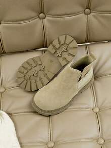 1 Pair Kids Chelsea Boots Round Toe Side Elastic Slip On Ankle Boots Casual Style Beige - Khaki - View 3