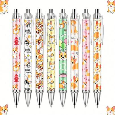 1/4/8/16 Pcs Corgi Ballpoint Pens, Retractable Push-Button Pens, Adorable Ladies' Writing Pens, Black Ink, Ideal For Home Office And School Supplies, Gifts For Students, Teachers, Colleagues, And Family