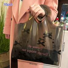 50个装派对礼品服装包装袋，高端女士购物袋，透明半圆形手提收纳袋，黑色蝴蝶结图案包装袋，婚礼包装袋，礼品包装袋，可重复使用包装袋，加厚防水便携大容量手提袋，户外旅行日常用品收纳袋。适用于节日、新年、婚礼、派对、购物、生日礼物袋、派对礼品袋等场合。 - 包裝袋 - 查看 7