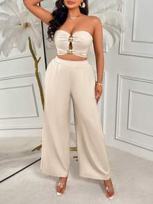 AIJ Amarilo Women's Sexy & Fashionable Sleeveless Jumpsuit With Cutouts And Metal Rings, Suitable For Office Wear In Summer - Apricot - View 4