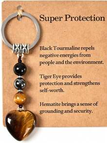 1pc Natural Stone Beaded Keychain, Brings Good Luck, Reduces Negative Emotions, Provides A Sense Of Security - Multicolor - View 4