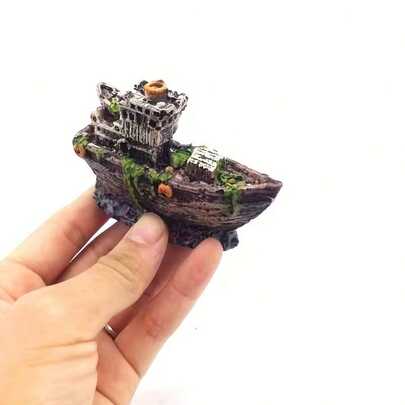 Mini Pirate Ship Aquarium Decor, Resin Sunken Boat With Realistic Details, Aquarium Ornament