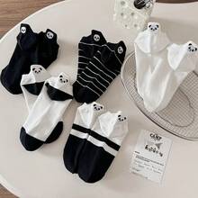 新款熊猫刺绣短袜，薄棉可爱卡通黑白低帮船袜 - 彩色 - 查看 4
