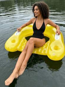 1pc Inflatable Water Sofa, Solid Color Minimalist Style, With Cup Holder, Handle Design, PVC Material, Suitable For Water, Swimming Pool, Beach Theme Party, Water Resting Seat, Inflatable Floating Object. Inflation Pump Needs To Be Purchased Separately. - Solid Color U-shaped Sofa - View 6
