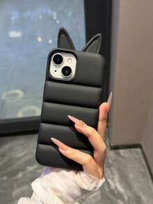 Cute Padded Cat Ear Phone Case Compatible With IPhone 17/17 Pro Max/17/17 Pro/16/16 Pro/16 Pro Max/15/15 Pro/16 Pro Max - Black - View 3