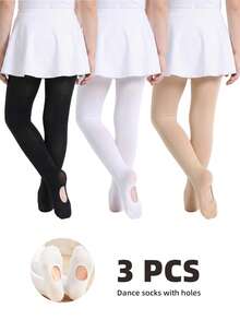 3 PCS Kids' Dance Tights (Sole-Hole Design) Baby Girl's Kids' Tights Toddlers' White Stirrup Tights - Ideal For Dance Classes & Casual Outings Leggings - Multicolor - View 9