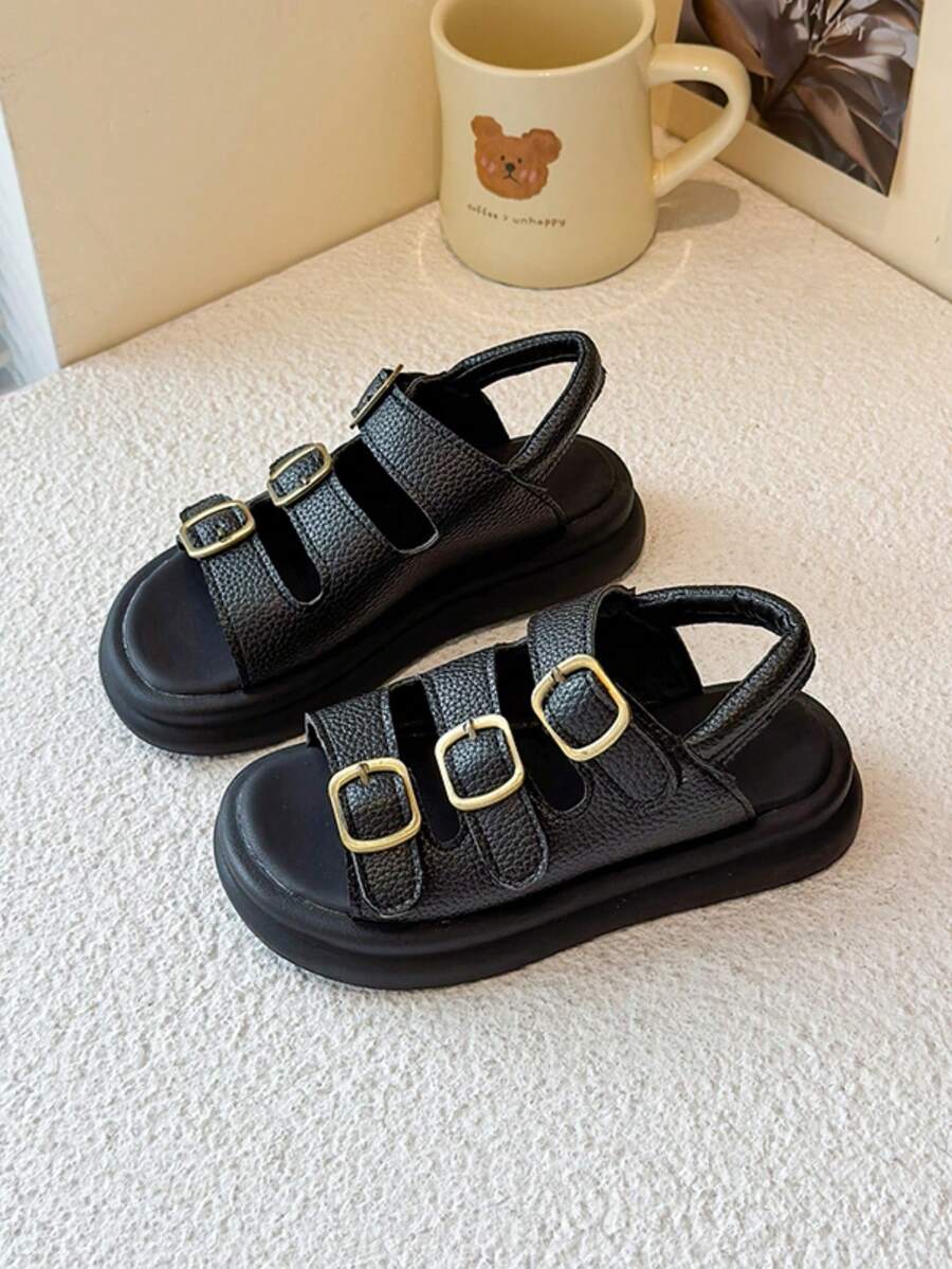 Dép xăng đan thể thao hở mũi, có khóa dán dành cho trẻ em mới. - màu đen - Xem 1