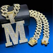 闪亮M字母吊坠项链,街头嘻哈风格立方氧化锆字母项链,精致小巧的颈链,适合日常、节日、派对佩戴 - 吊墜項鍊 - 查看 9