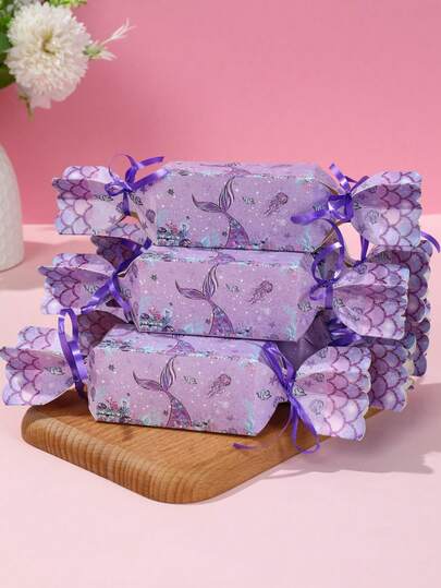 6pcs Purple Mermaid Gift Boxes With Ribbon, Mermaid Pattern Birthday Party Gift Packaging Boxes, Babe Shower Party Gift Wrapping Supplies, Wedding Party Favors Bags, Bridal Shower Party Treat Boxes, Gender Reveal Party Gift Goodie Bags, Gift Ideas Boxes, Family Holiday Party Candy Boxes Bags, 1st Birthday Party Supplies, Under The Sea Party Table Decorations, Birthday Decorations, Babe Shower Decorations, Birthday Gifts