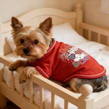 1件宠物衣服，狗狗图案T恤，适合中小型贵宾犬和泰迪犬，春秋季，狗狗/猫咪服装，大红色狗狗T恤，防掉毛，家居服 - 紅色 - 查看 6