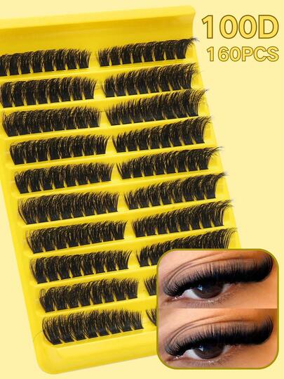 160pcs Natural Single Cluster False Eyelashes, Delicate Lash Strands, D-Curl Volume, Density Types (100D Mixed, 10-18mm), Create Voluminous Curled Lash Effect. Essential For Wedding Bride Makeup.