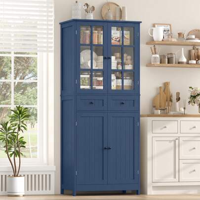 Kitchen Pantry Cupboard, 180 Cm Tall Storage Cabinet With Countertop, 4-Door Larder Cupboard With 2 Drawers, Kitchen Storage Units