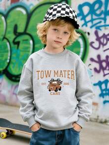 Disney Cars Lightning McQueen Graphic Hooded Sweatshirt - A Round-Neck, Casual Summer Top Suitable For Both Boys And Girls, Perfect For Holiday Parties, Gatherings, Outdoor Activities, And Everyday Casual Wear. - 灰色 - 查看 1