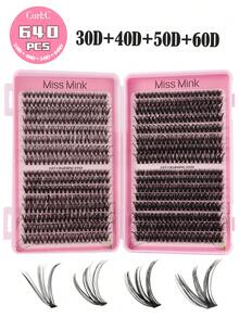 640簇自然柔软10D 20D 30D 40D高容量混合8-16mm 0.07mm C型卷翘浓密假睫毛DIY手工植绒假睫毛日常妆容卡通假睫毛全新升级礼盒套装，包含睫毛簇和单根假睫毛 - C - 查看 5