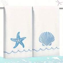 2 Packs Starfish & Shell Kitchen Towels, 16*24 Inches, Reusable Household Kitchen Cleaning Cloth, Housewarming Home Decor Gift, Kitchen Accessories - Multicolor - View 7