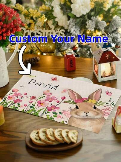 1pc Customizable Easter Theme Placemat With Rabbit & Egg Cartoon Design, Modern Style Kitchen/Dining Table Decor, Machine Washable, Suitable For Dinner Party And Home Decor, Best Gift For Lover, Holiday Table Decoration, 32*42cm