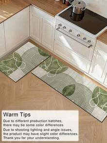 1pc Rubber Material Kitchen Long Runner Rug, Colorful Geometric Print Pattern, Nordic Luxury Style Kitchen Mat, Long Runner Rug For Laundry Room, Thick Fabric With Foot Feel, Easy Care Machine Washable, Practical Entryway Doormat Home Decor, Suitable For Dining Room, Kitchen, Laundry Room, Indoor Entrance, Autumn/Winter Gift - Green - View 2