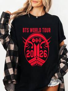Playera BTSSS One World Tour, camiseta deportiva de manga corta para hombre, con cuello redondo y estampado, cómoda, versátil y a la moda. - Negro - Ver 6