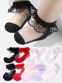 5 Pairs Baby Girls' Tulle Lace Socks, Fashionable And Cute Princess Socks, Suitable For Dresses And Daily Wear, Also Great As Gifts - Multicolor - View 9