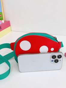 1pc Girls' Cartoon Mushroom Nylon Zipper Closure Cute Chest Bag/Waist Bag/Crossbody Bag, Suitable For All Seasons Daily Use - A - View 5