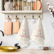 2pcs Pink Butterfly Themed Kitchen Towels, Printed Dish Cloths, Housewarming Gift, Sweet Gift For Friends, Mom, Birthday - 2 Pieces 40*60cm - View 4