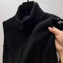 Double-Sided Fleece Stand-Up Collar Vest For Men, Autumn And Winter Warm, Fleece-Lined, Thickened, Outerwear, Zip-Up Cardigan, Vest Jacket - Grey - View 3