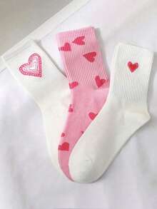 3双装女士爱心图案舒适透气中筒袜 - 彩色 - 查看 2