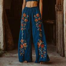 European Size Versatile And Comfortable Halloween Women's Cotton-Linen Casual Wide-Leg Pants, Digital Print, Loose And Versatile - CKU-uTYEW46 - View 12
