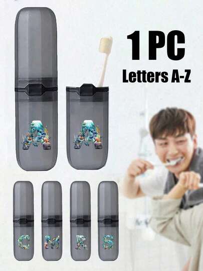 1pc Portable Travel Toothbrush Case With Ocean Letters A-Z,Compact Toothbrush Holder & Travel Cup,Toothbrush And Toiletries Storage Kit,Travel Toothpaste Container,Portable Toothpaste Storage,Minimalist Toiletries Storage Box,Travel Essentials, Bathroom Accessories, Household Items,Suitable For Travel, Camping, Business Travel, Returning To School,Ideal Birthday Gifts,Party Gifts, Back-To-School Gifts, Summer Gifts